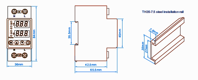  ابعاد محافظ ولتاژ جریان سراسری پشت کنتور کل ساختمان 63 آمپر 